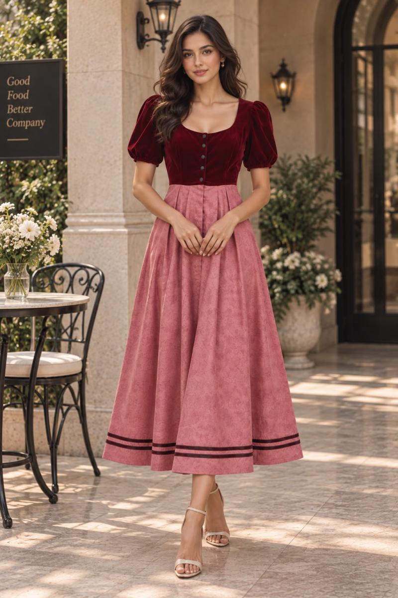 Von Landen Velvet Bodice Flared Maxi Dress