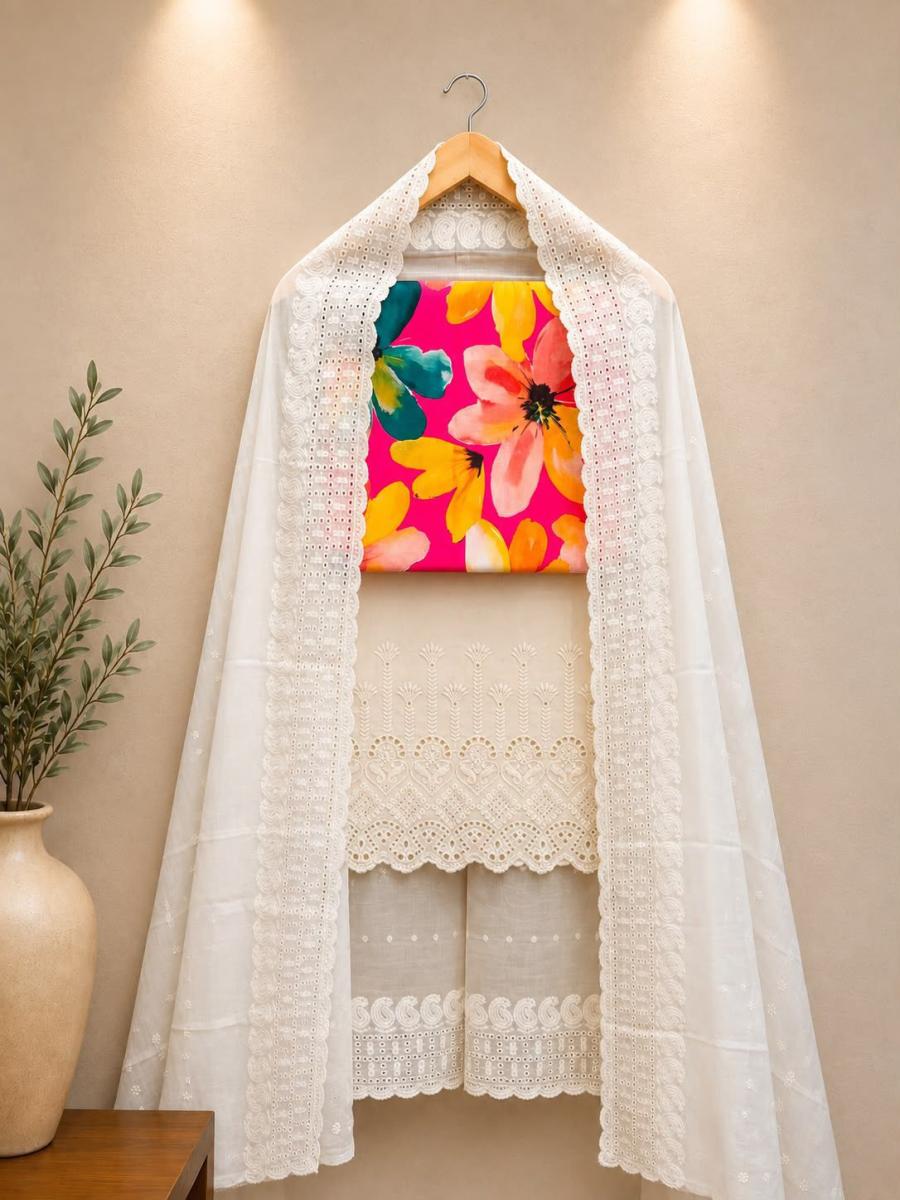 Chikankari bottom dupatta suit