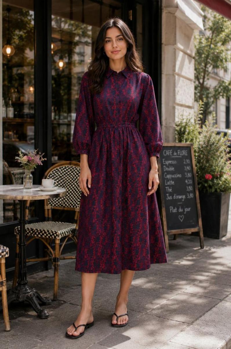 Zapelle Printed Cinch-Waist Maxi Dress
