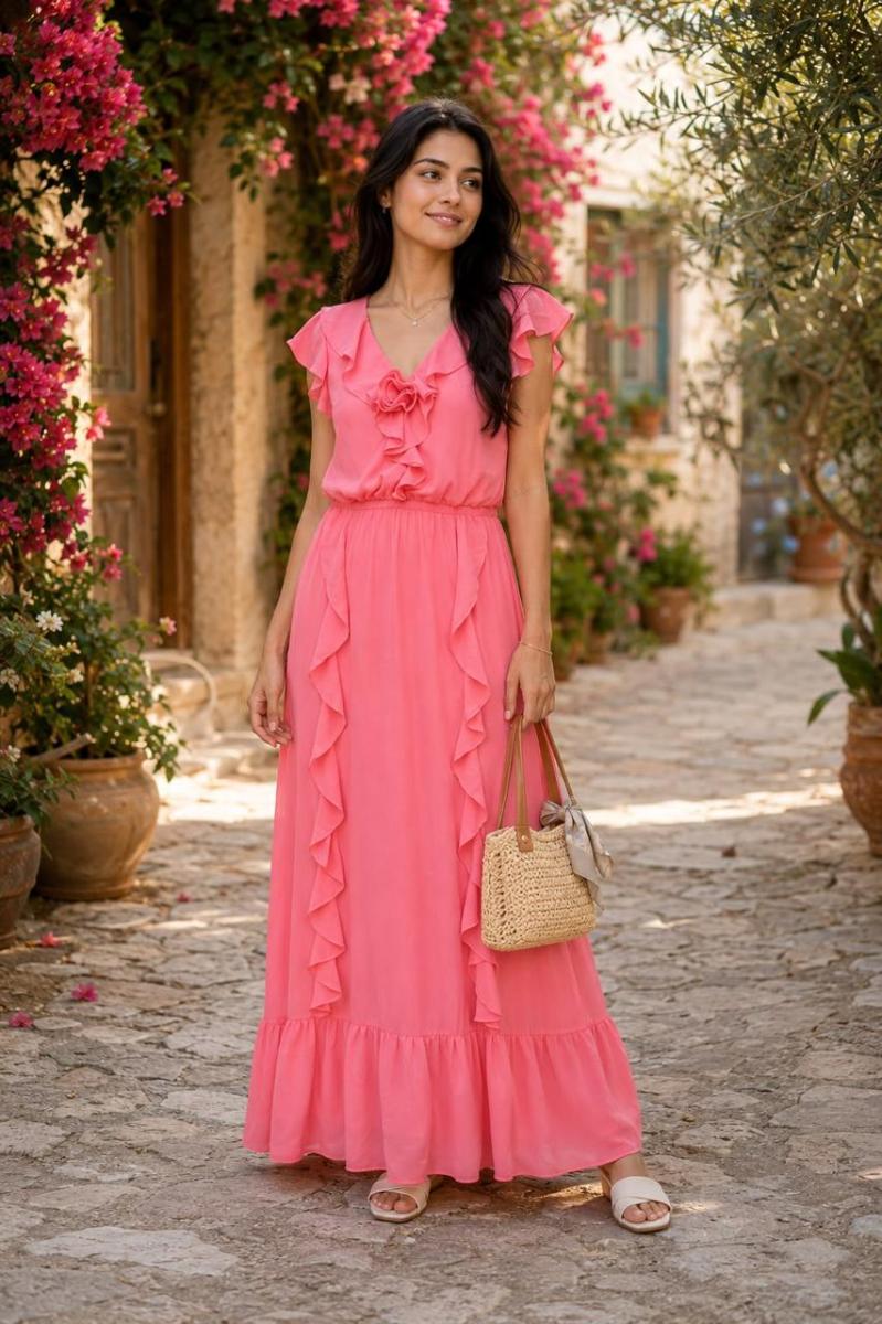 Karl Lagerfeld Pink Ruffle Maxi Dress 🌸