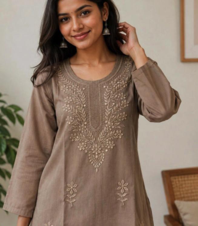 Buy FASHION FORWARD Floral Embroidered Cotton Straight Kurti -  - Apparel for Women Image 2